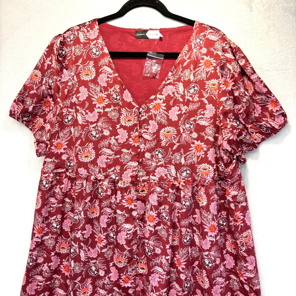 NEW PIPER & SCOOT Button Up Tiered Maxi Dress Womens XXL Red Floral Flowy Picnic - Picture 3 of 12